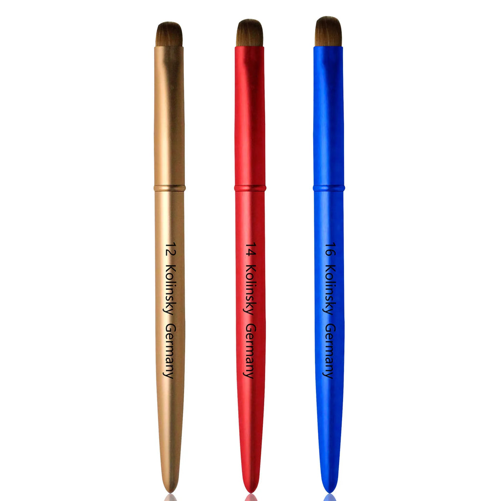 French nail art brush for acrylic & UV gel, elegant handle, blue/red/light gold styles