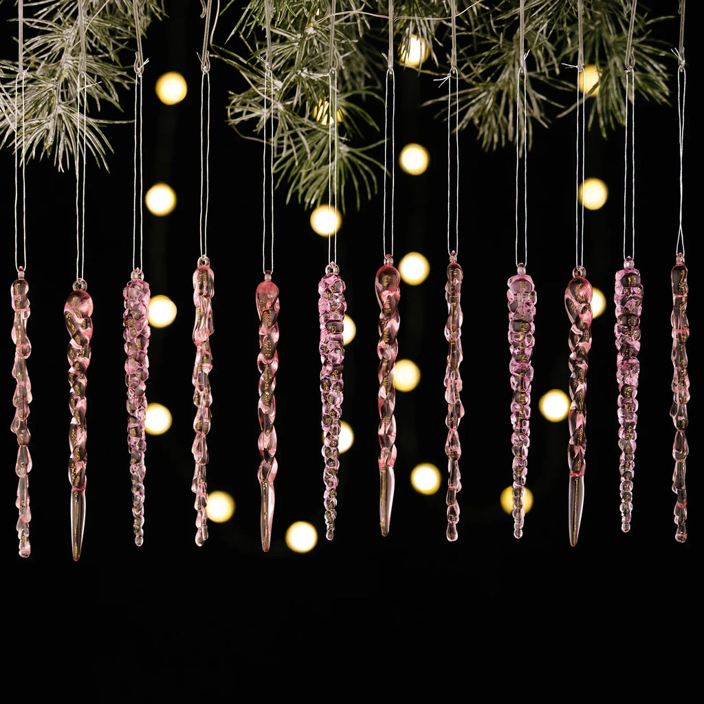 Transparent Acrylic Icicle Christmas Ornaments Xmas Tree Hanging Pendant Crystal Twisted Icicle Snowflake Home Party Decoration