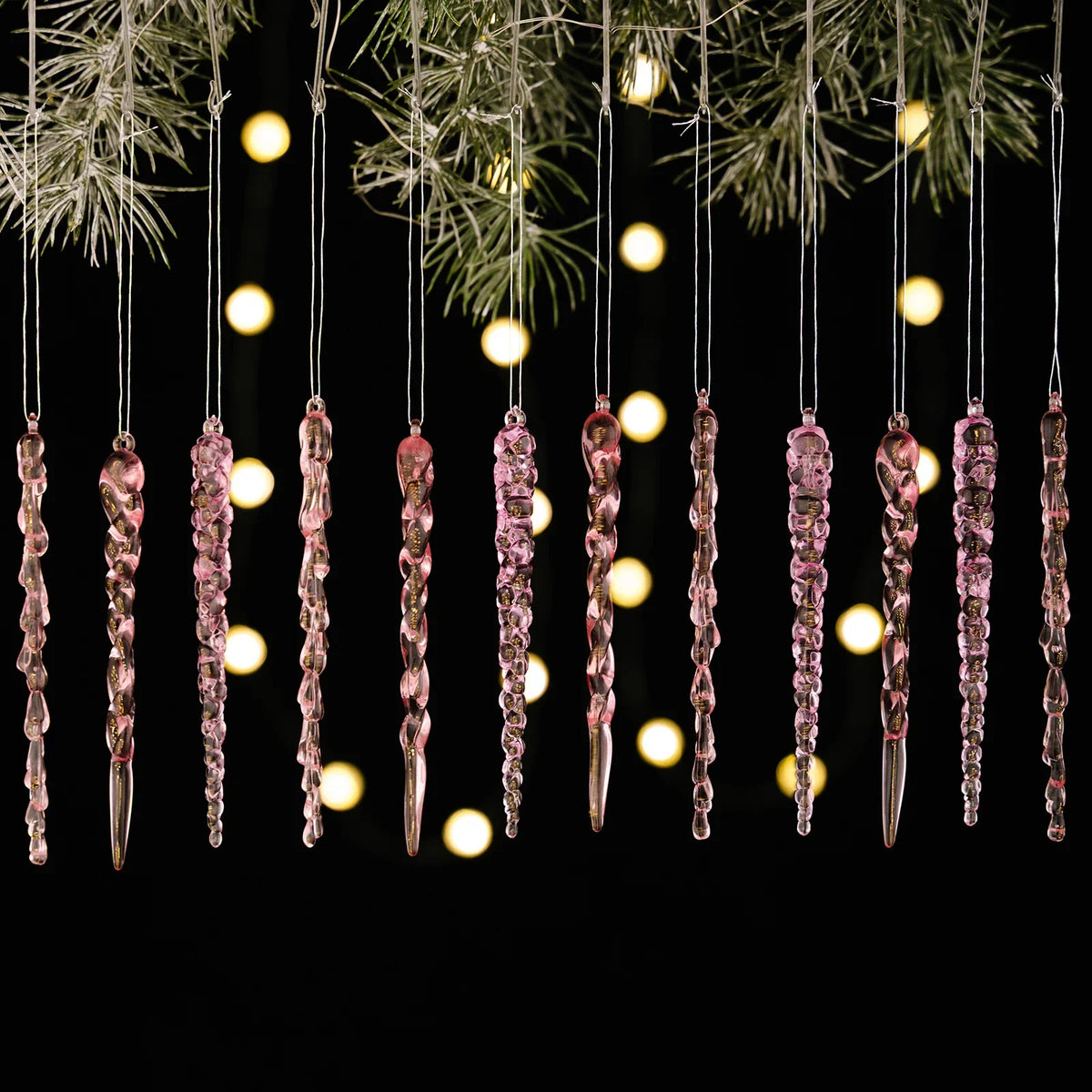 Transparent Acrylic Icicle Christmas Ornaments Xmas Tree Hanging Pendant Crystal Twisted Icicle Snowflake Home Party Decoration