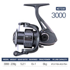 TSURINOYA METIS 1000 2000 3000 Spinning Fishing Reel 8kg Drag Lure Reel Lightweight 8+1 Bearings Bass Saltwater Fishing Coil