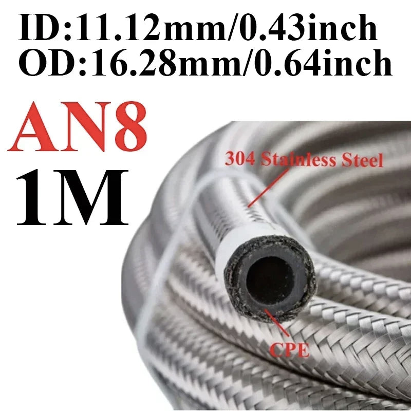 Universal AN braided fuel/oil hose line, stainless steel over CPE rubber, 1m AN10 ID 14.2mm