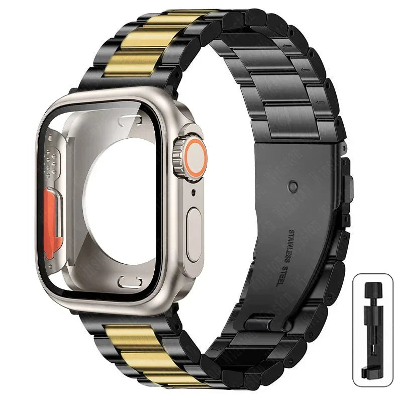Change to Ultra Case+Band For Apple Watch 46mm 42mm 44 45mm Metal Stainless Steel strap for iWatch series Series 10 9 8 7 6 SE 5