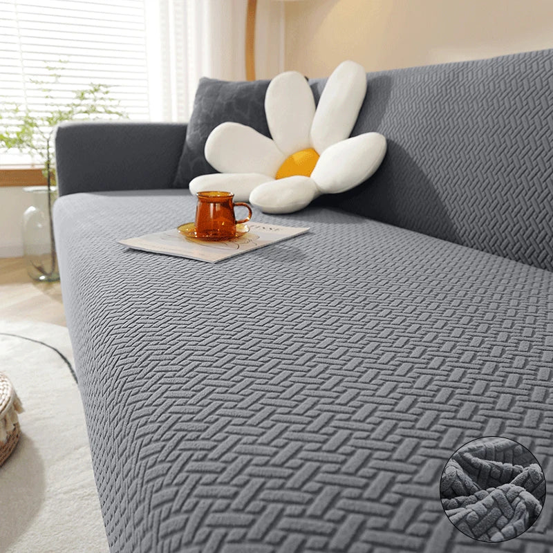 Jacquard Elastic Sofa Cover For Living Room Slipcovers Stretch Polar Fleece Armchair Protector L Shaped Sofa 1/2/3/4 Seater Home
