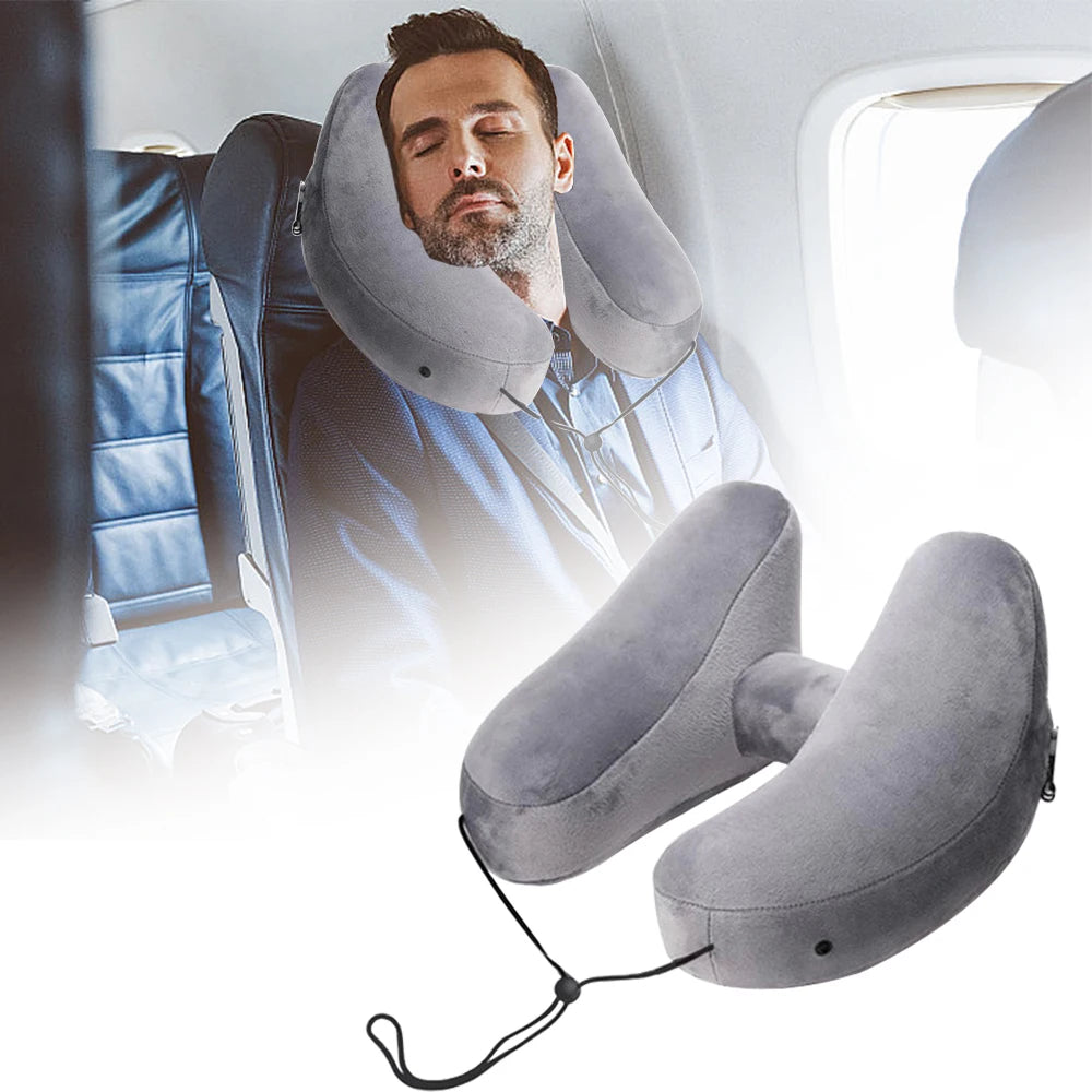 Portable U-Shaped Pillow Inflatable Neck Pillow With hood H-Shaped Inflatable Pillow Travel Neck Pillow Car Neck Rest Cushion