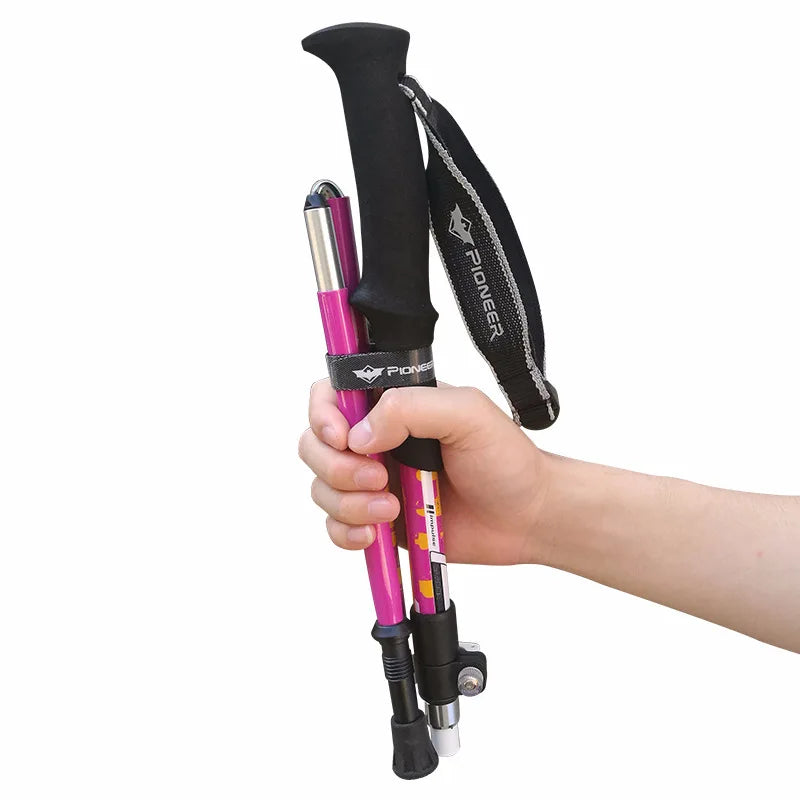 2pcs Folding Trekking Poles 5-Section Carbon Fiber + Aluminum Alloy Hiking Sticks Blue