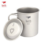 Keith Titanium Cup Titanium Water Mugs Folding Handle Single Wall Cup Outdoor Camping Travel Hiking Cups With Lid 220ml-900ml