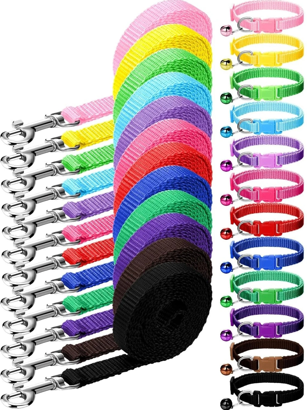 24pcs Dog Collar and Leash Set Adjustable Nylon Paw Print with Bell for Small Dogs Cats