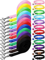 24pcs Dog Collar and Leash Set Adjustable Nylon Paw Print with Bell for Small Dogs Cats