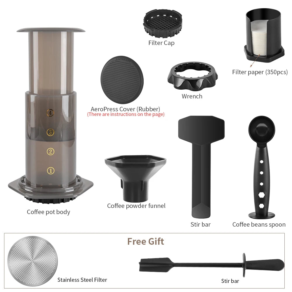 CAFEMASY Portable AeroPress-Style Coffee Maker with Filters, Manual Espresso Press