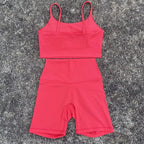 Solid Color gym bike Yoga Set short Legging +cross sport bra Tracksuit Athletic Women Gym Suit Comprehensive Training Jogging
