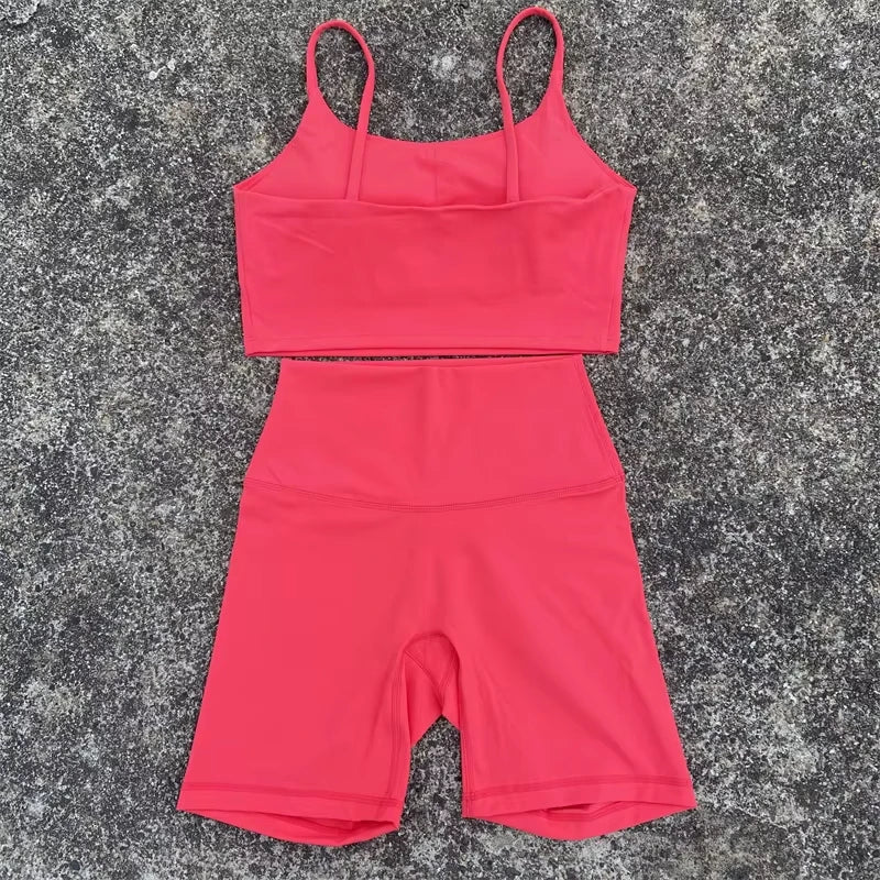Solid Color gym bike Yoga Set short Legging +cross sport bra Tracksuit Athletic Women Gym Suit Comprehensive Training Jogging