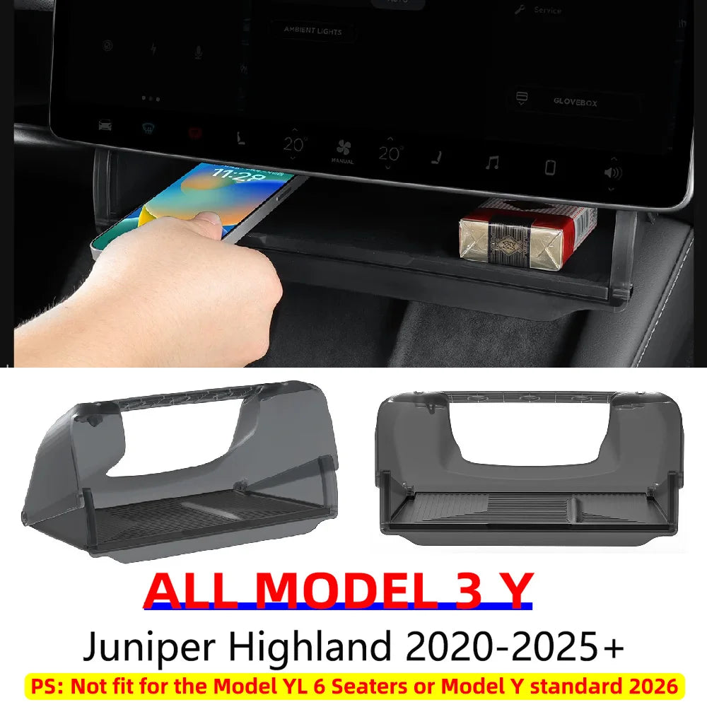 For Tesla New Model 3 Y Juniper Highland 2025-2020 2026 Car Hidden Under Screen Storage Box Central Control Organizer Case Tray