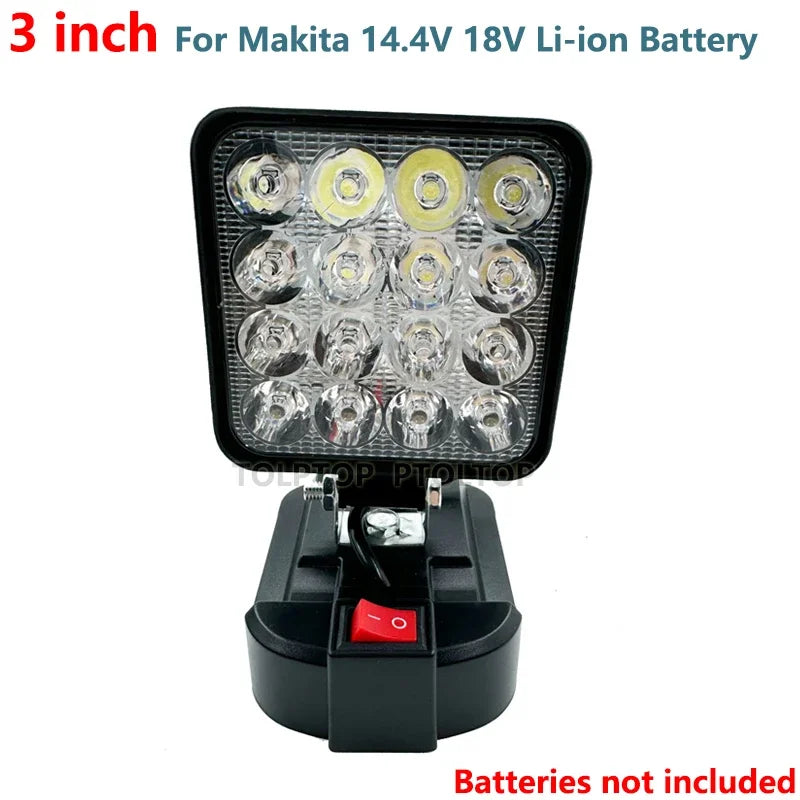 LED work light for Makita 14.4V/18V Li-ion battery, 3in/4in, USB option, black/blue