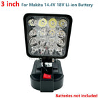 LED work light for Makita 14.4V/18V Li-ion battery, 3in/4in, USB option, black/blue