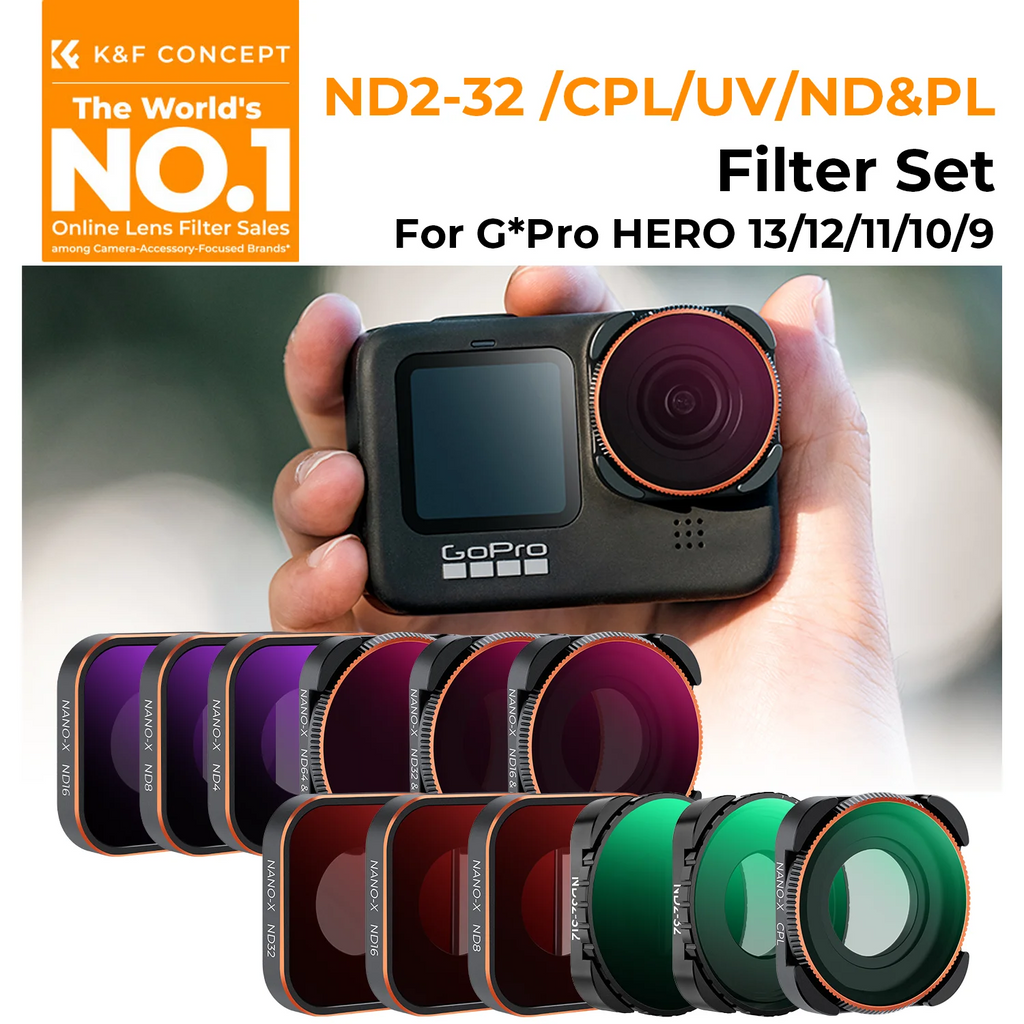 K&F CONCEPT ND2-32 32-512 CPL UV ND4 ND8 ND16 ND64 ND1000 Filter Kit for GoPro HERO 13 12 11 10 Black Action Camera Waterproof
