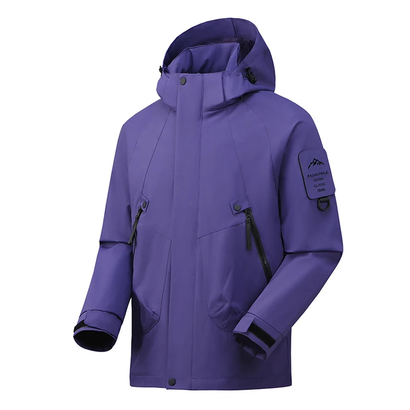 JNLN Unisex Waterproof Hiking Jacket With Detachable Hood Lightweight Windproof Coat Breathable Raincoat for Camping Climbing