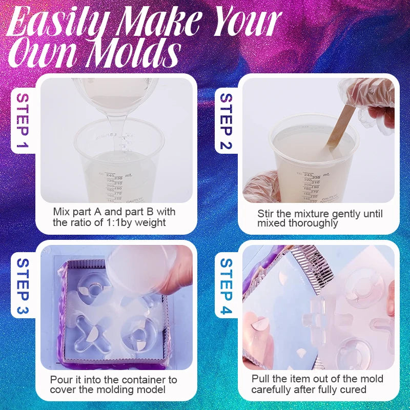 Fast Cure Silicone Mold Making Kit Translucent Silicone Rubber Non-Toxic Liquid Mold Making Silicone for 3D Molds Resin Molds