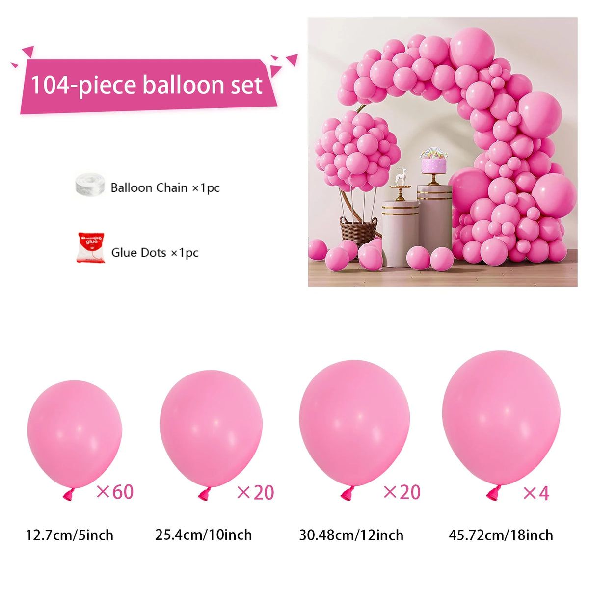 104pcs Balloon Garland Arch Kit, Red Mixed Sizes Latex Balloons for Birthday Wedding Decor