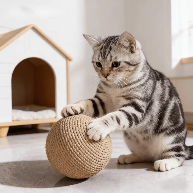 Cat Toy Ball, Interactive Natural Cat Scratching Balls Sisal Cat Ball Toy for Kittens Pet Enrichment Training Play Indoor Fun