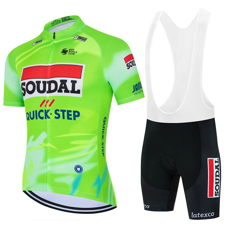 New 2026 SOUDAL Quick Step Men Summer Short Sleeve Cycling Jersey Set Breathable Quick Drying Cycling Clothes Shirt 19D Cushion