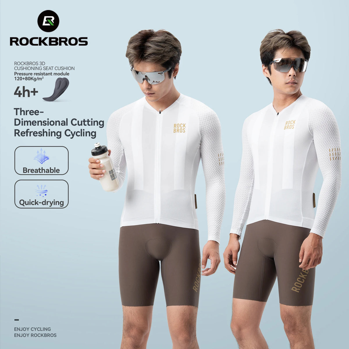 ROCKBROS Cycling Jersey Spring Autumn Lightweight High Elasticity Long Sleeve Bicycle Jersey Wicking Breathable MTB Bike Jersey