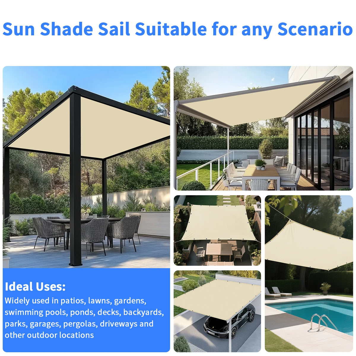 5Mx4M/3M/2M Waterproof Sun Shade Sail with Grommets Rectangle Garden Patio Pergola Cover For Outdoor Camp Tent Shelter