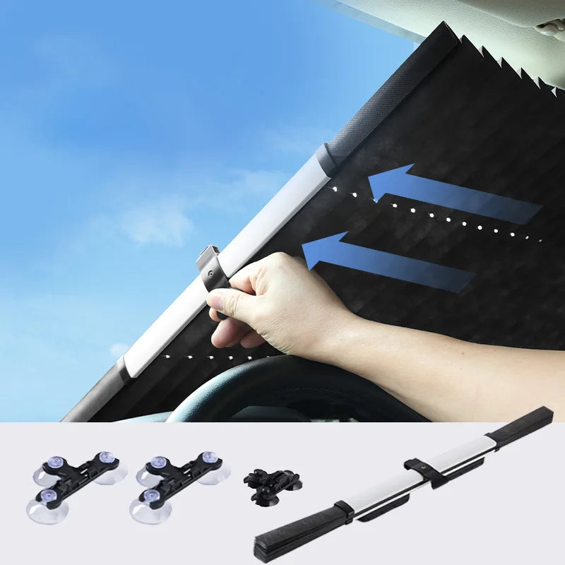Car Windshield Sunshade Curtain Retractable UV Blocking Front/Rear Shade 1 Set