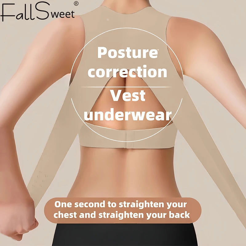 FallSweet Wireless Posture Correction Bra for Women Seamless Push Up Bralette with Cross Back Support for Daily Shaping Lingerie