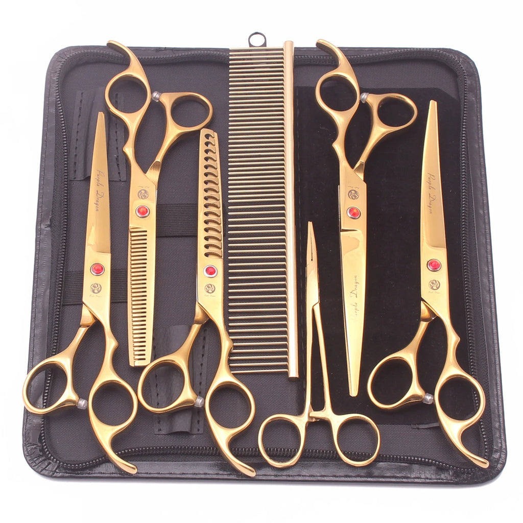Purple Dragon Dog Grooming Scissors Kit 7" 6.5" Stainless Pet Curved Scissors Thinning Scissors Straight Shears Chunker Z3002