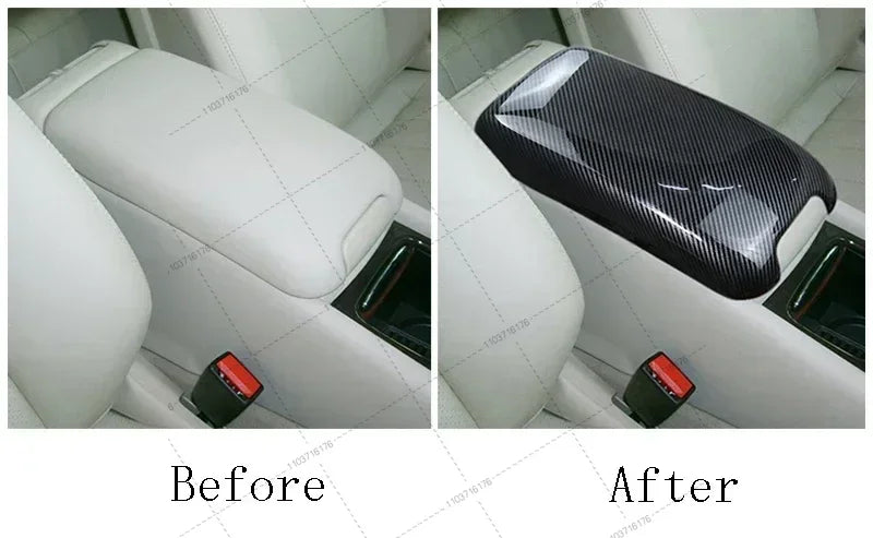 For Mercedes Benz C class W203 2002-2006 Car Stickers Stowing Tidying Armrest Box Panel Carbon fiber Cover Interior Accessories