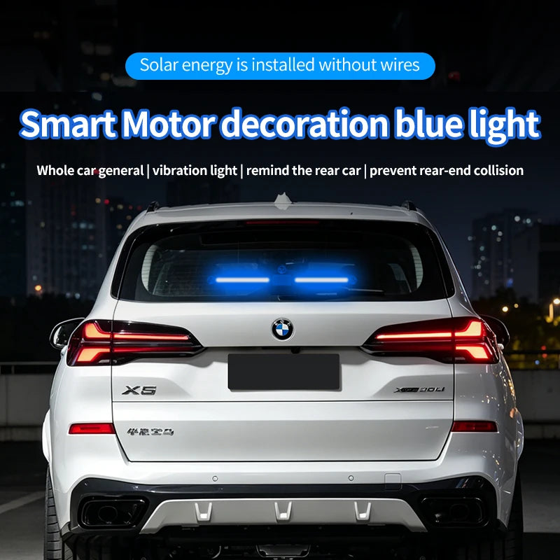 Solar Powered Car Interior Warning Light Blue LED Ambient Atmosphere Light 1pc