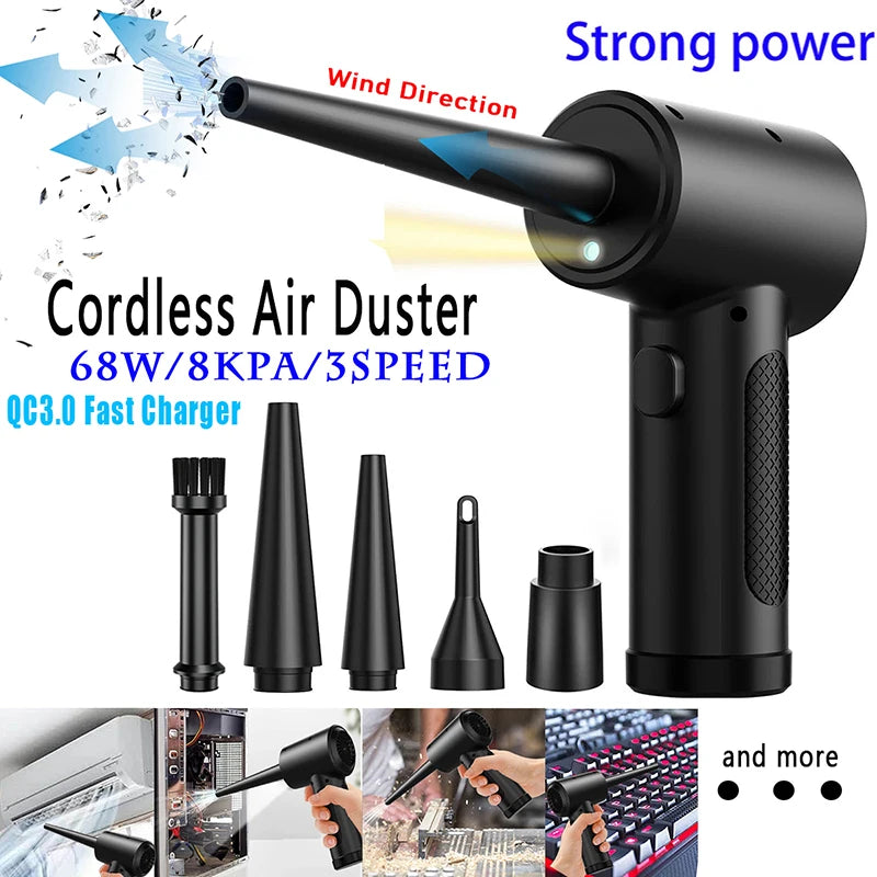Cordless Air Duster Electric 51000RPM Wireless Dust Gun Compressed Air Blower Powerful Hair Dryer Computer Keyboard Cleaning