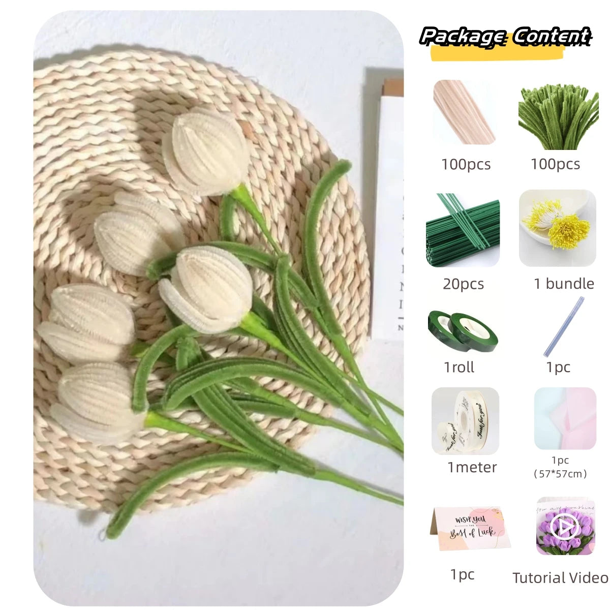 200pcs Pipe Cleaners Craft Supplies with 20pcs Metal Rods,1 Glue Bar,1 Garden Tape, 1m ribbon, 1pc Haze paper and 1 Gift Card