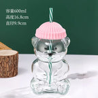 New Year Decor Bear Shape Christmas Gift Glass Cup With Straw Coffee Mug Cute Cartoon Creative Glass Juice Cup Tea Cup Drinkware