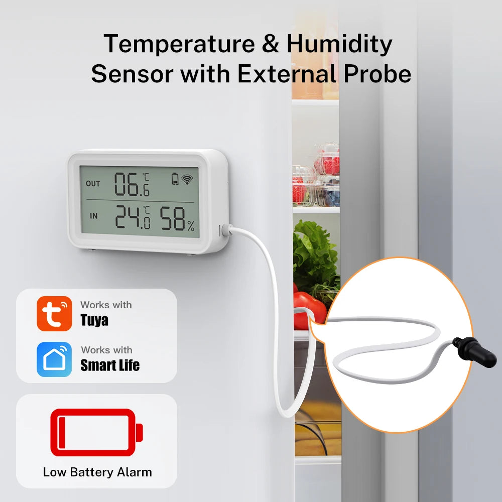 Tuya Smart WiFi Zigbee Temp Humidity Sensor 2.36"LCD External Temperature Probe Fridge Fish Tank Work With Google Home Yandex