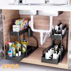Space-Saving Organizer shelf 2-Tier Pull-Out Storage Organizer Durable Large Capacity Drawer for Kitchen and Bathroom Essentials