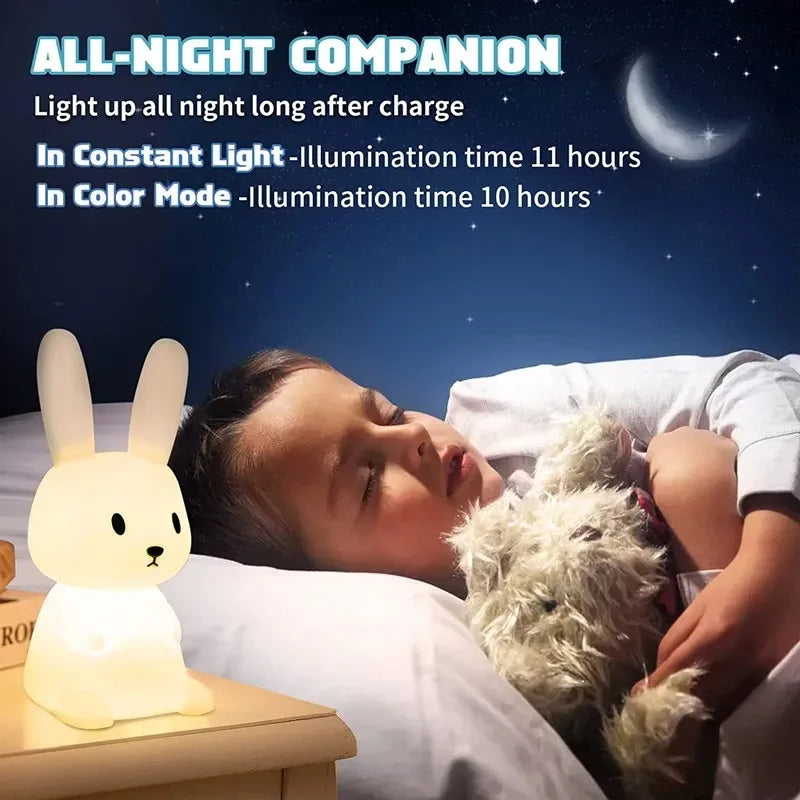 GGbingo Silicone Rabbit LED Night Light Touch Sensor Table Lamp Cute Animal Bedroom Decor Gift for Kids Baby Child Home