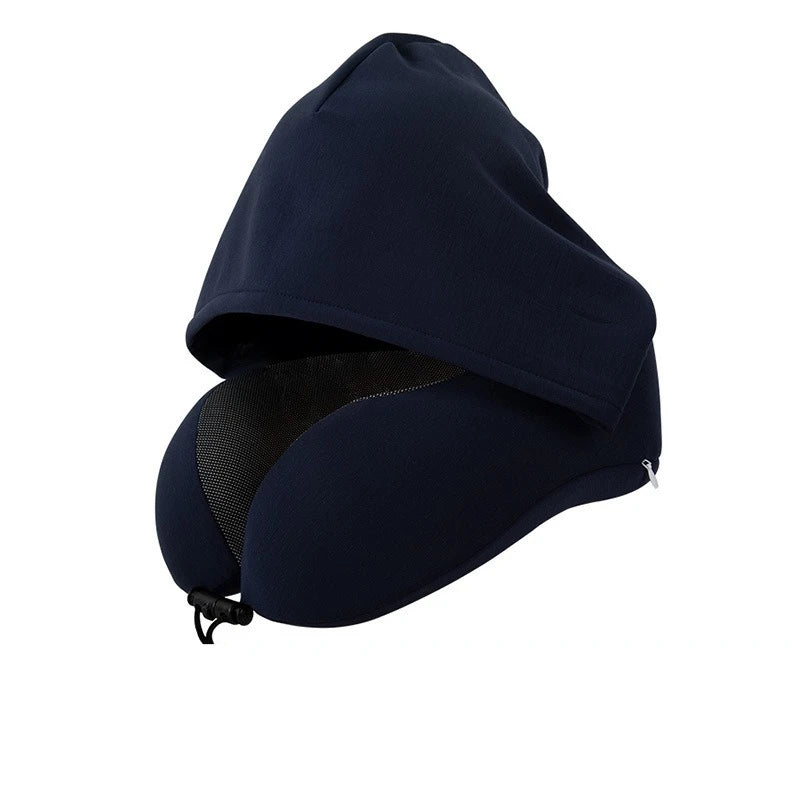 Hooded U-Shaped Travel Neck Pillow, Memory Foam, Removable Washable Cover, 27x27x14cm