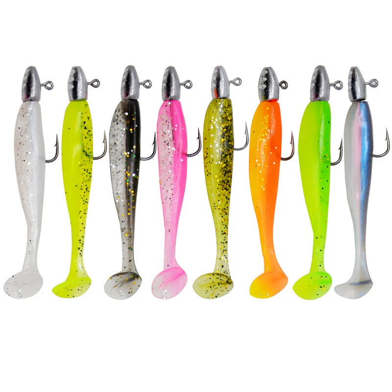 5Pcs/Lot T-tail Soft Fishing Bait Matched With Head Hooks Artificial Wobblers Swimbait Fishing Tackles For Bass Pike Pesca