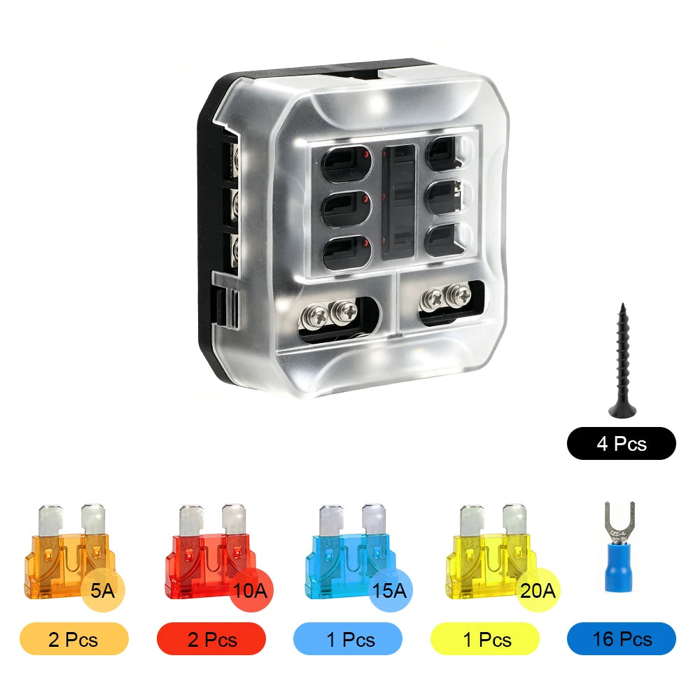 12V-32V 6/12 Way Blade Fuse Box Block with LED Warning, Waterproof Cover, 100A