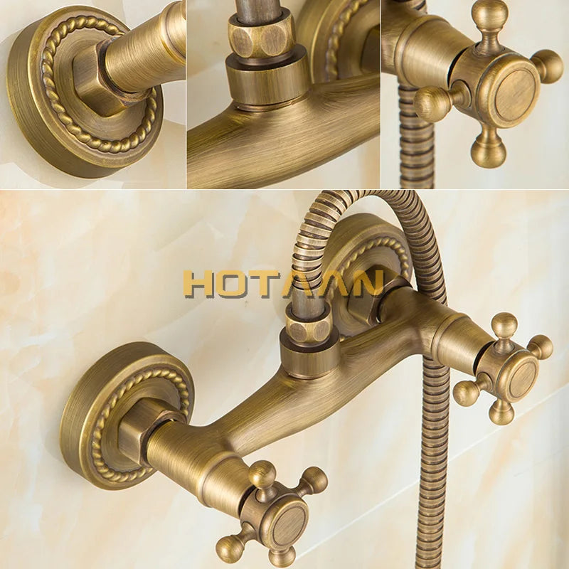 . Antique Brass Bathroom Bath Wall Mounted Hand Held Shower Head Kit Shower Faucet Sets YT-5346-P
