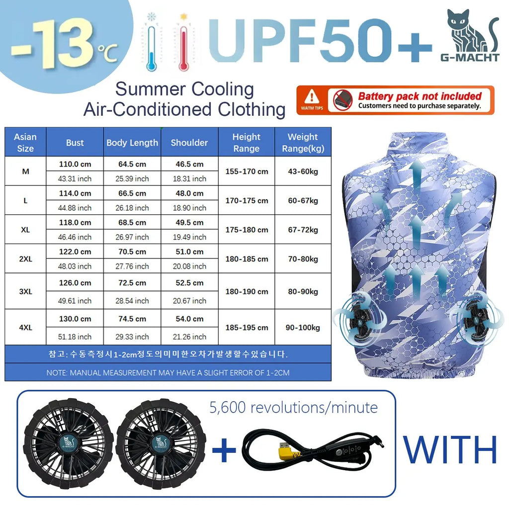 G-MACHT Summer Cool Vest Wearable Cooling Fan Vest Air-conditioned Clothes Usb Cooling For Outdoor Work Fishing Short Sleeve