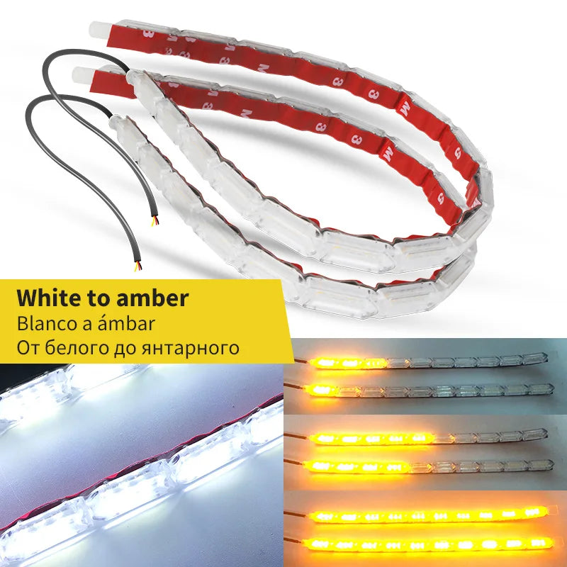 2pcs White Amber Flexible LED Strip LED DRL Daytime Running Light Waterproof Sequential Daylight  RED Brake Turn Signal lights