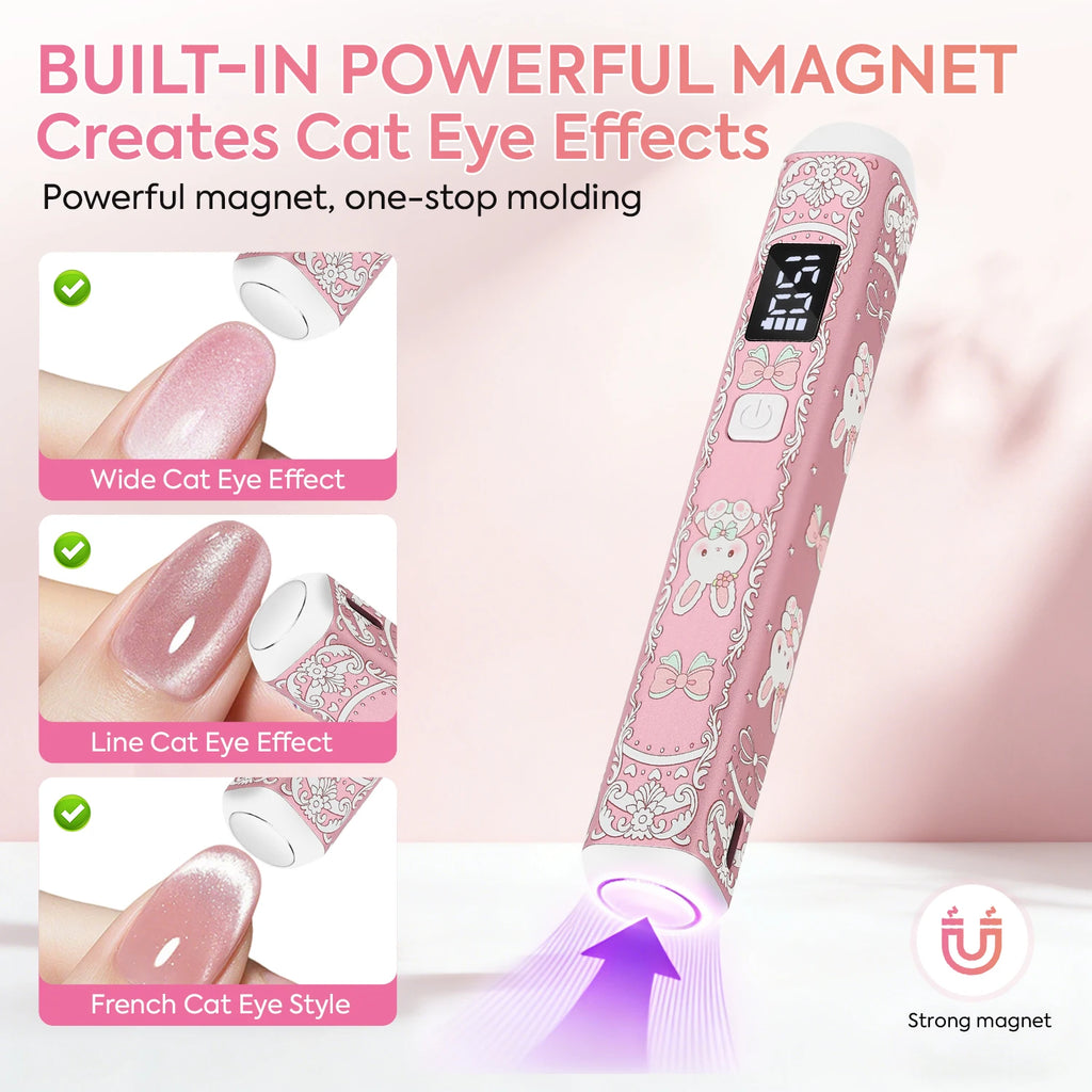 5-in-1 Rabbit UV LED Nail Lamp Stand Rechargeable Foldable, 3 Timer Modes, Pink/White
