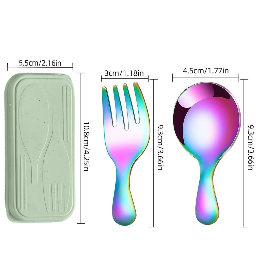Stainless Steel Tableware Set Spoon Fork 2Pc Portable With Box Outdoor Camping Cutlery Lunch Hiking Camp Cooking Travel Flatware