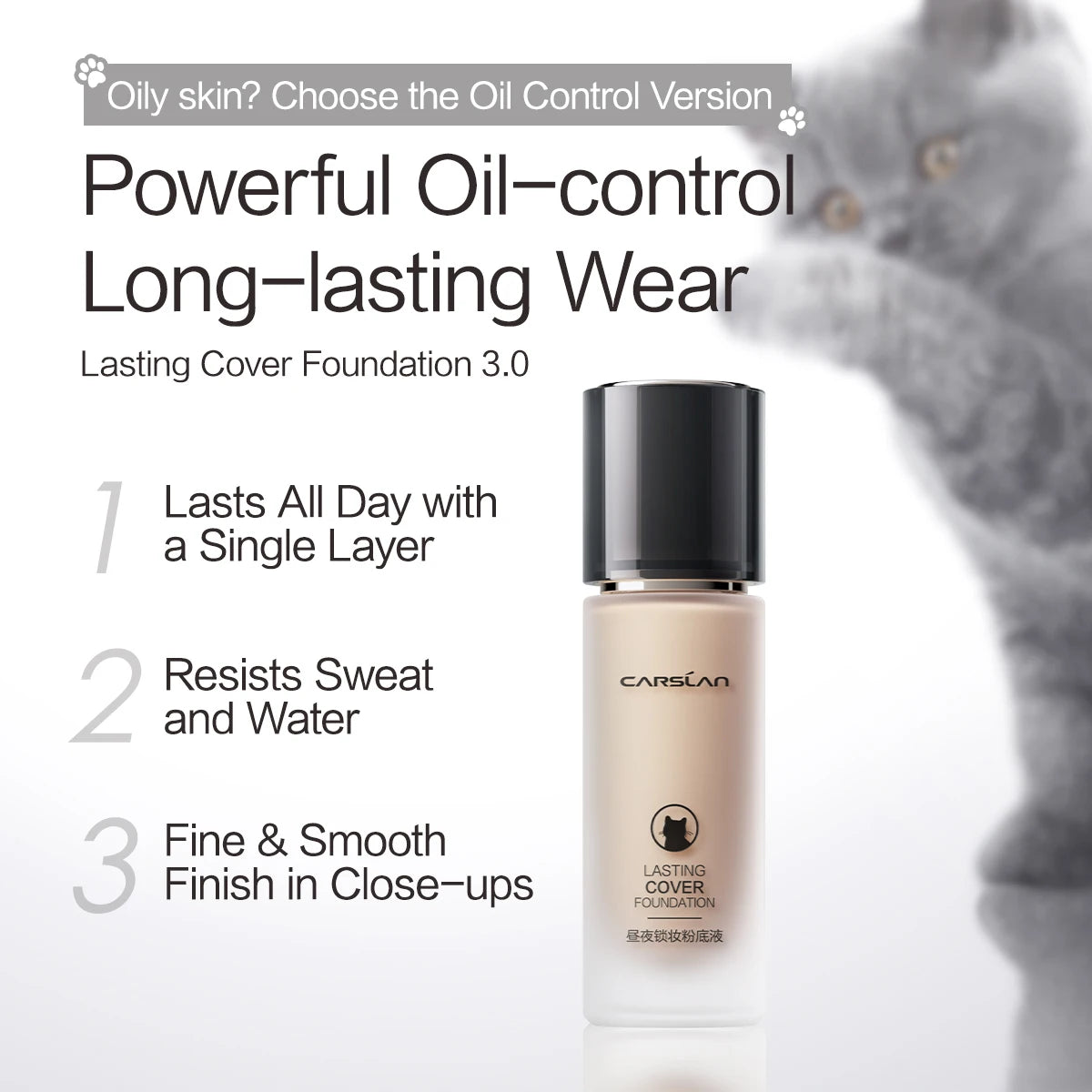 CARSLAN Liquid Foundation Matte Full Coverage Oil Control, Shade 3.0 N01/P01/P02, 23-45ml
