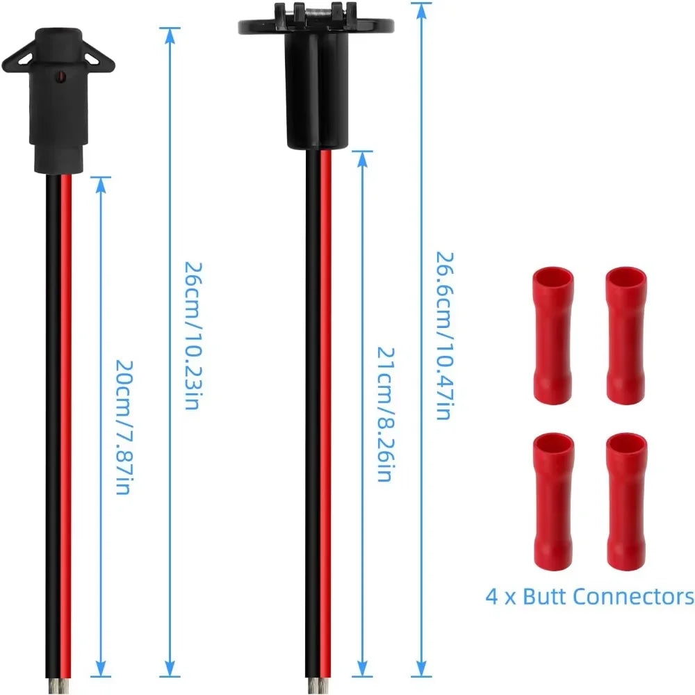 12V Trolling Motor Plug and Socket Kit 8 Gauge 2-Wire, 1 Set or 2 Sets