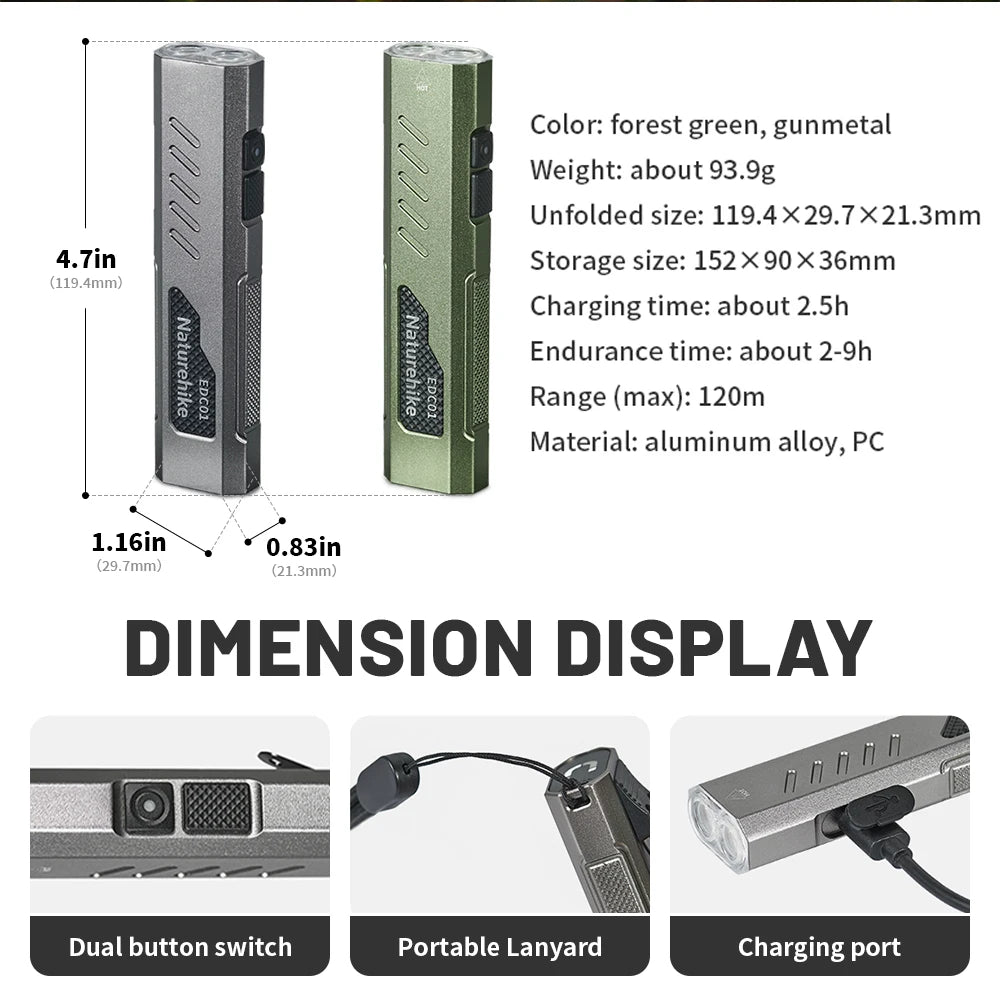 Naturehike EDC Flashlight 1500 Lumens Ultra-Compact Rechargeable Flashlight Outdoor Hiking Climbing Fishing Camping Flashlight