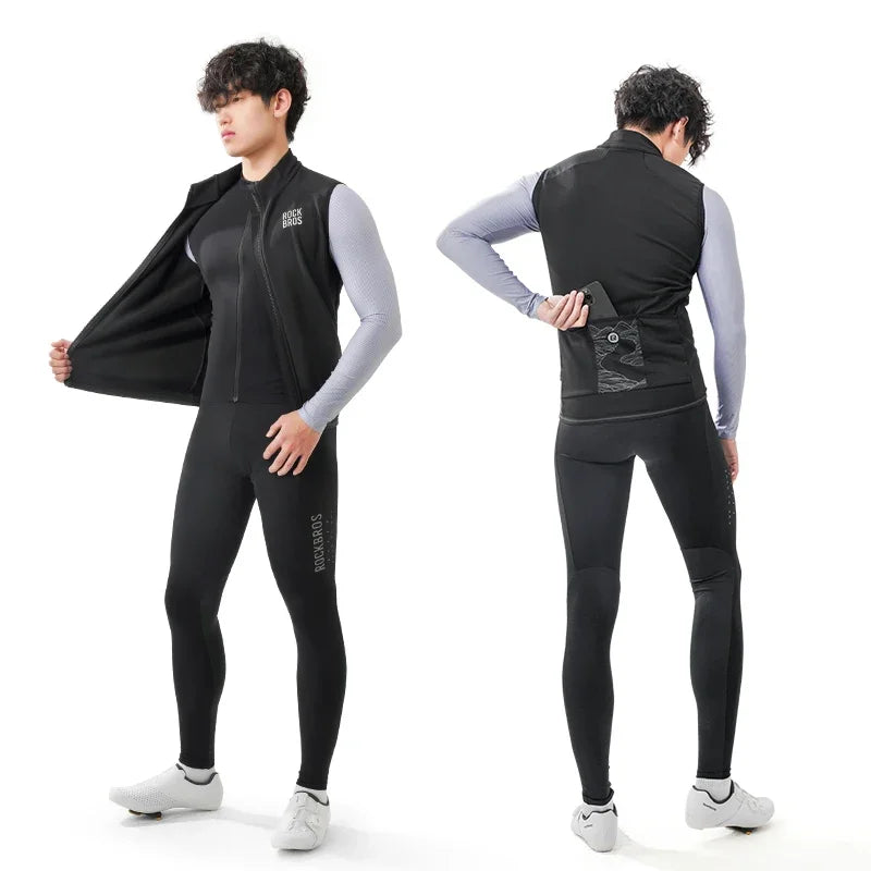 ROCKBROS Cycling Vest Windproof Winter Autumn Fleece Warm Bike Vest for Outdoor Sports MTB Road Thermal Bicycle Tops Waistcoat﻿