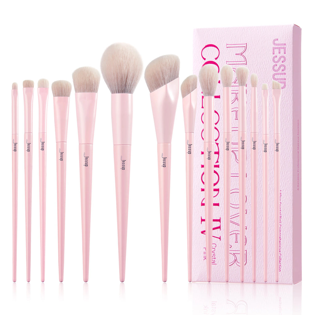 Jessup Makeup Brush Set 14pcs Pink Vegan Brushes for Foundation Blush Eyeshadow Powder